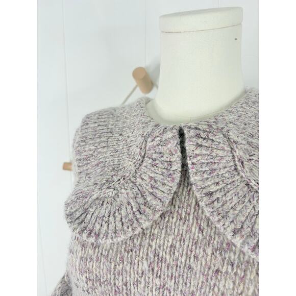 NWT Zara Metallic Knit Peter Pan Collar Sweater Small Purple Balloon Sleeve - Picture 4 of 10